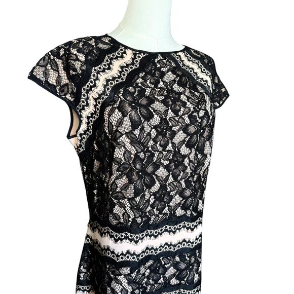 Tadashi Shoji Neoprene And Lace Cap Sleeve Gown Maxi Dress Size 12 - Picture 5 of 13